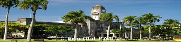 view of old parliament from outside holiday inn hotel suva